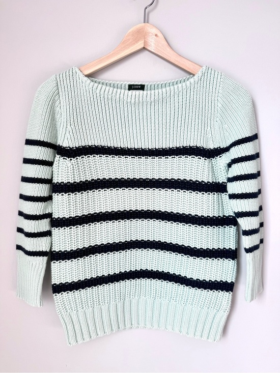 J. Crew Sweaters - J. Crew Women's Mint Green & Navy Stripe Knit Sweater 3/4 Sleeve